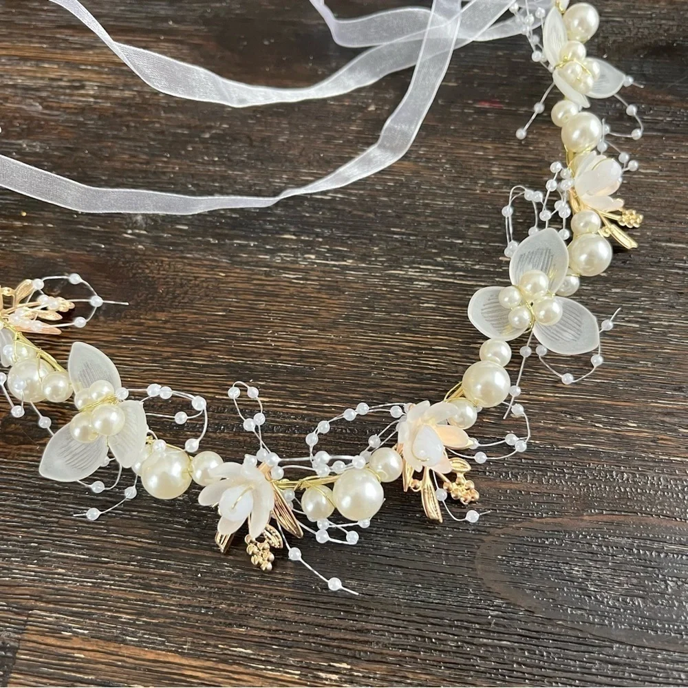 Pearl‎ floral crown hair piece